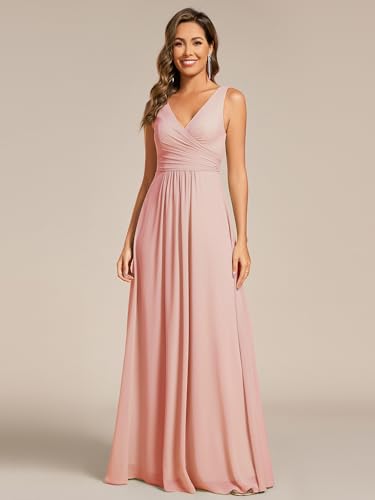 Image of Ever-Pretty Women's Elegant V Neck Pleated Sleeveless Chiffon Floor Length Bridesmaid Dresses 02355