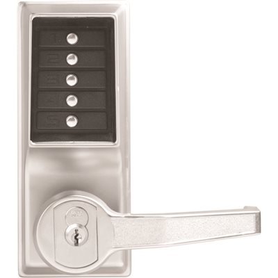 Simplex LR103126D Kaba L1000 Series Metal Mechanical Pushbutton Combination Lock with Lever, 13mm Throw Latch, Floating Face Plate, 70mm Backset, Satin Chrome Finish, Right Hand
