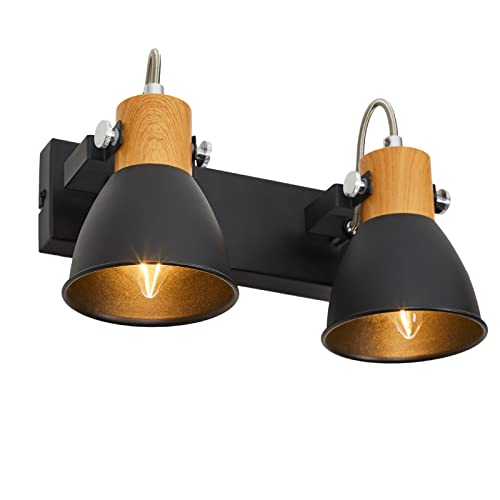FORCOSO Spot de Plafond, Applique Murale Orientable pour 2 Ampoule E14, Plafonnier Spot Abat-jour en Métal, Luminaire Plafonnier Rétro pour Salon Chambre Cuisine Loft Couloir (Noir)