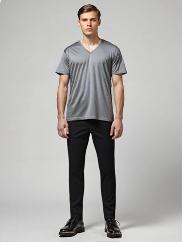 Men's Slim-fit Trousers, Side Adjustment Design, Black, Elastic Fabric4