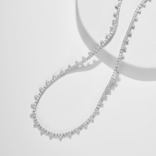 Planch Moissanite Tennis Chain Necklace:925 Silver Plated With 14k White Gold Moissanite Necklace For Women Handmade Fashion Party Prom Wedding Birthday Gifts Anniversary4