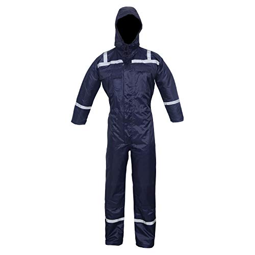 Navy blue Waterproof Lined Quilted Padded Coverall Tunnel Biker Fishing Suit Winter (3XL)