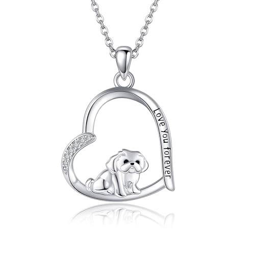 YAFEINI Animal Necklace 925 Sterling Silver Shih Tzu/Hedgehog/Monkey/Cat/Red Panda/Sloth/Koala/Yorkie Heart Pendant Necklace Animal Jewelry Birthday Gifts for Women