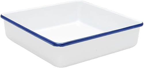 Crow Canyon Home Enamelware Square Brownie Pan, 9 inch, Vintage White/Blue