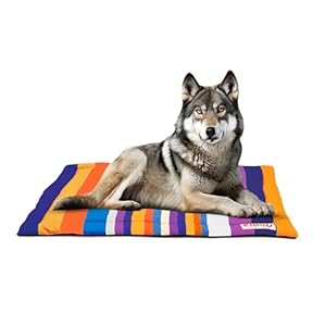 KIBBO Pet Mat for Dogs and Cats | Lightweight and Portable | Durable, Washable, Anti Slip Base and Stripe Design | Suitable for Large & Extra Large Breeds, Orange Purple (117×73 CM)