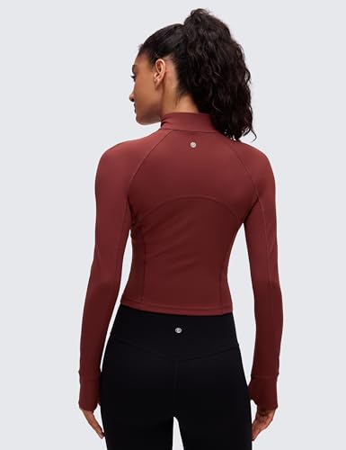 Image of CRZ YOGA Butterluxe Half Zip Crop Top | Workout, Extremely Soft, Slim Fit, Thumbholes, Side Pocket, Long Sleeve Shirts for Women