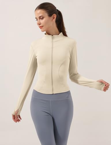 Image of Locachy Women's Lightweight Stretchy Workout Full Zip Running Track Jacket with Thumb Holes