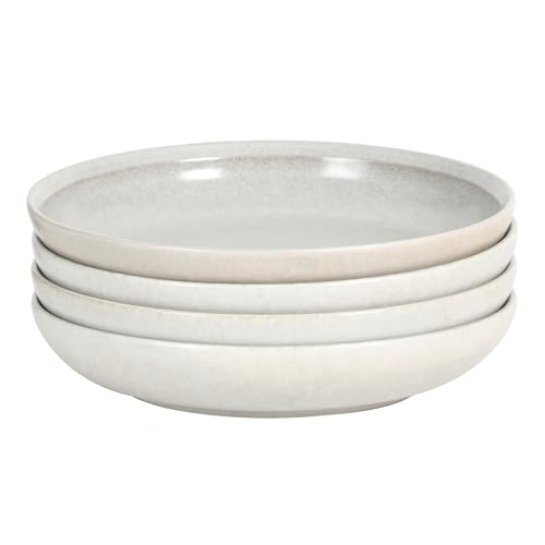 Image of Gibson Elite Beckett 4-Piece Ash White Dinner Bowl Set - Reactive Glaze Stoneware - Shallow Pasta Bowls - Round Wide-Rim Design - Microwave & Dishwasher Safe