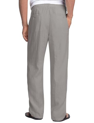 COOFANDY Mens Lightweight Summer Pants Straight Fit Beach Linen Pants Comfortable Linen Travel Pants, Grey, XXL2