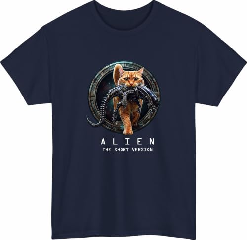 Image of Alien The Short Version Cat T-Shirt Tabby Parody Tee Horror Sci fi Gift Top