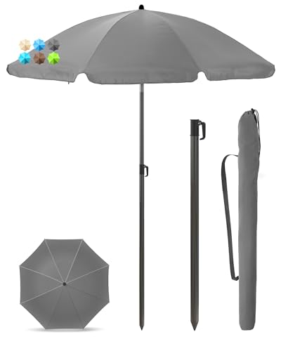 Menz Sonnenschirm Balkon + Sonnenschirmhülle - UV50+ Strandschirm 180 cm, Balkonschirm mit Knickfunktion, Gartenschirm, Sonnenschirm Strand - Fb. Anthrazit