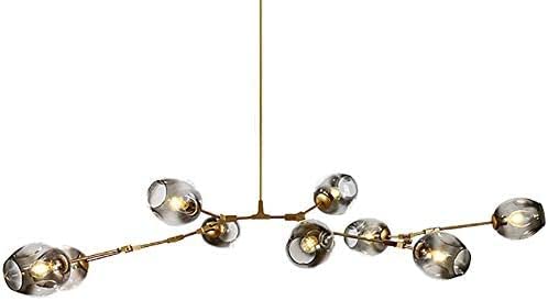 BLAIS Lustre boule à bulles en verre nordique à 3 lumières E27, lustre industriel Spoutnik, bras en métal réglable, suspension de salle à manger, abat-jour gris fumée 9 têtes d'or