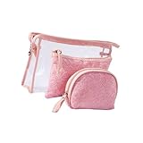 NOLITOY 3個 蕾丝化粧品収納ポーチ点 小型化粧ポーチ 持ち運び便利 大容量トラベル洗面用具バッグ コンパクト収納 整理に ピンク