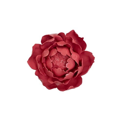 Image of Peony Flower Bud,Red, 3.94 inch,Ceramic Flower Wall Art Decor, Artificial Flower Wall Sculpture,Handmade Ceramic Flowers for Home,Hallway,Living Room, Kitchen,Bathroom