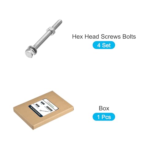 Image of METALLIXITY Hex Head Screws Bolts, Nuts, Flat & Lock Washers Kits (M8-1.25x90mm) 4 Set, Stainless Steel Fully Threaded Machine Screws Bolt Set - for Home Appliance Equipment