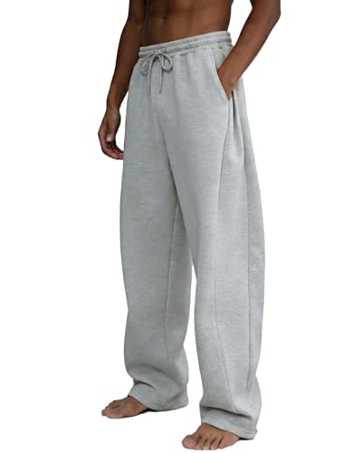 Image of Men's Baggy Sweatpants Wide Leg Fleece Lounge Joggers with Deep Pockets | Soft 65% poly 35% cotton stretch blend, outer drawstring, open bottom, relaxed fit for gym, travel, errands and daily wear