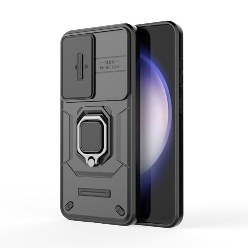 Image of TPU+PC Camshield Pro Case With Slide Camera Protection And Ring Stand Bumper Back Case Cover For Samsung Galaxy S24 FE (Black)