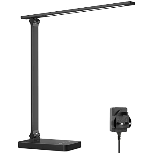 Lepro Desk Lamp, LED Desk Lamp with Power Adapter, 9.2W 750lm, Dimmable Desk Lamps Office, 5 Brightness Levels x 5 Colour Modes, Touch Control, Suit f