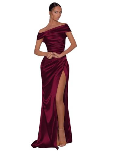 Jirocum Mermaid Satin Bridesmaid Dresses for Wedding Sexy Burgundy Off The Shoulder Prom Ball Dress Long Wedding Gurst Dress 8