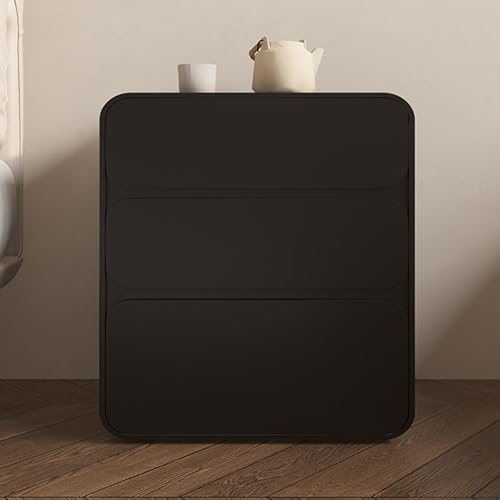 HJYBFA HJYBFAWH Mesita de Noche de Madera Maciza para Dormitorio, Moderna, de Cuero, con 3 cajones, Color Crema, Elegante, Armario de Almacenamiento de pie, no Requiere Montaje, m