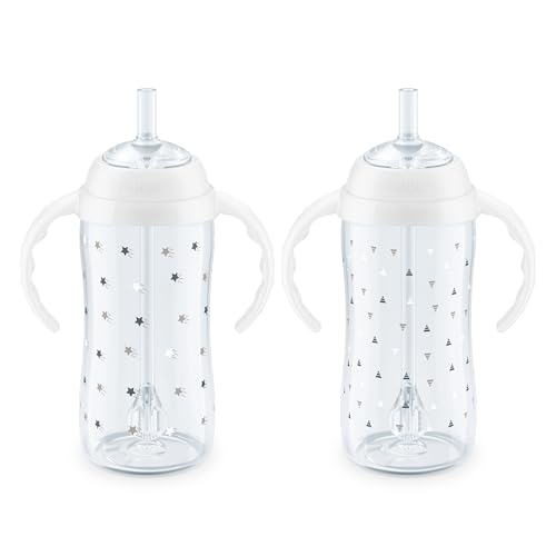 NUK Learner Straw Cup 10oz 2-Pack - Toddler Sippy Cup with Soft Straw for Easy Drinking Suitable for Ages 8 Months and Up Timeless Collection