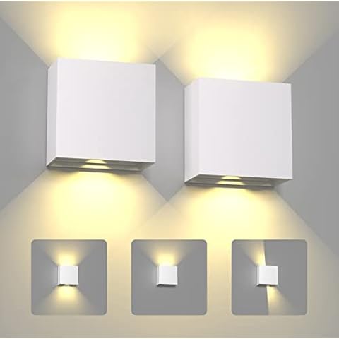Wandleuchten Indoor Aussen, 2Pcs LED Wandbeleuchtung 6W 3000K Warmweiß Leuchten IP65 Wasserdicht Auf und Ab Moderne Wandlampe für Flur Hof Wohnzimmer Balkon Treppe Veranda Shop Outdoor Außenlampe Cover