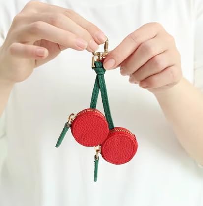 Cute Fruit Leather Bag Charm, Y2K Strawberry Keychain With Zipper Backpack Mini Purse4