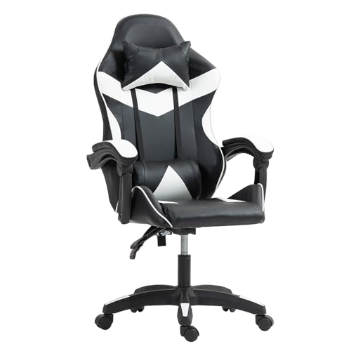 Panana Gaming Reclining Swivel Chair for Adults,Ergonomic Swivel Racing PC Chair with Lumbar Support (White)