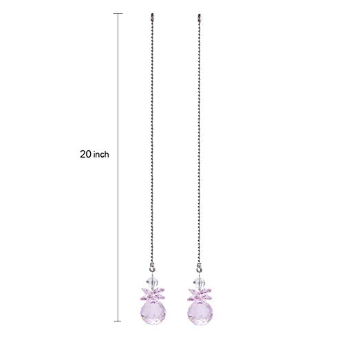 Image of Crystal Ceiling Fan Pull Chains Hanging Pendants Prism Pack of 2 Pink