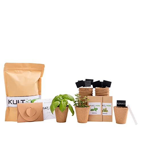 KULTIVERI Set de Cultivo con Macetas de Germinación Biodegradables. CREA tu Propio Huerto en Casa. (Albahaca y Orégano) Cover