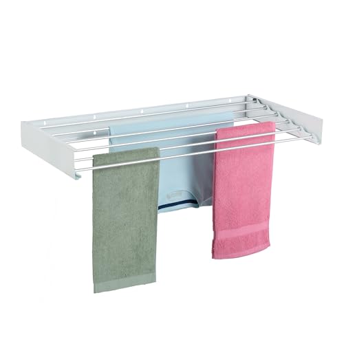Relaxdays Tendedero de Pared, Plegable, 15x100x50cm, Interior, y Exterior Tenderete Ahorra Espacio, Secador Ropa, Blanco, L