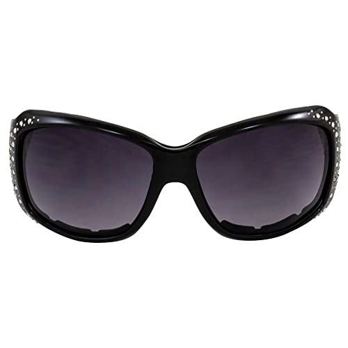 Rodeo Queen Bullheaded Motorcycle Horseshoe Sunglasses for Women Fashion Bling Foam-Padded Black Frame w/Rhinestones & Smoke Gradient Lenses2