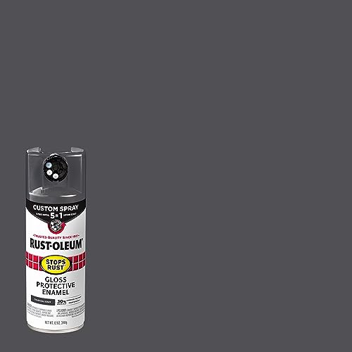 Image of Rust-Oleum Stops Rust Custom 5-in-1 Spray Paint, Gloss Charcoal Gray | Rust Preventive Enamel, Multi Surface (Metal, Wood and More), Adjustable Dial for Better Control, Fast Dry, Comfort Tip