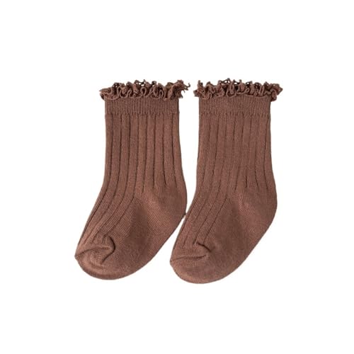 Ruffle socks 3pcs Short Ruffle Girls Soft Cotton Lace Flower Children Socks(Brown,5-8Years(XL))
