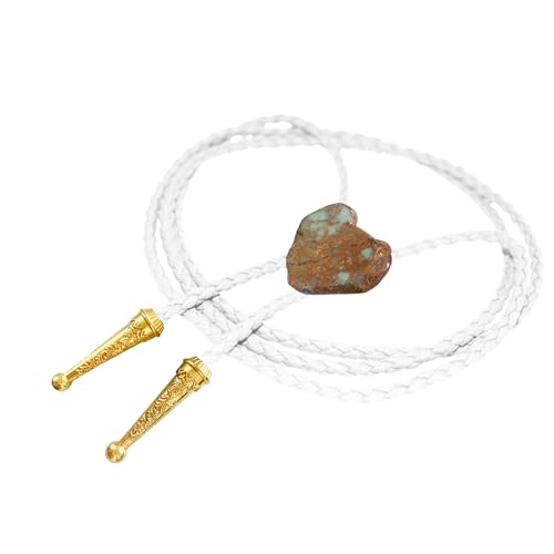 Image of Daisy Del Sol Gemstone Bolo Tie Braided Vegan Faux Leather Natural Stone Gold Handmade Necklace Adjustable Boho Western Jewelry