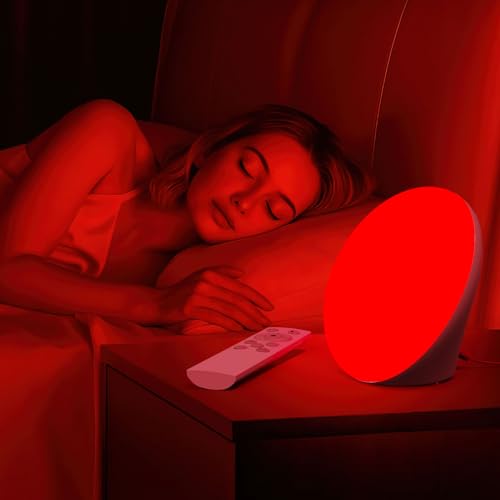 670nm Red Light Therapy Sleep Lamp & 10,000 Lux Sun Lamp – Dual Function Sleep Aid with No Blue Light, Touch/Remote Control, 4 Color Temperatures, Eye-Safe LED Lamp for Adults, Kids, Bedroom