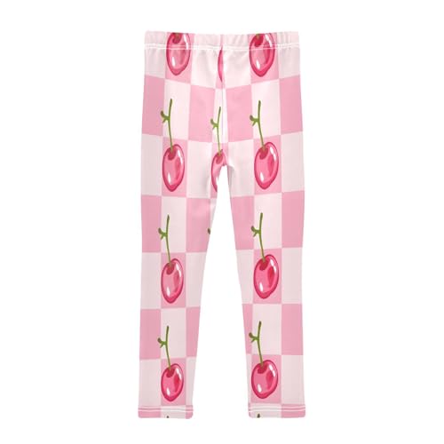 Bolaz Toddler Girls Leggings Printed Yoga Pants Leggings White Pink Grid Cherry for Kids2