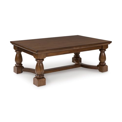Image of Signature Design by Ashley Sturlayne Transitional Coffee Table with Trestle Base, Dark Brown