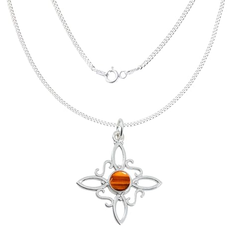 Only faith Collar Nudo de Bruja plata de ley con Piedra Natural Ojo de Tigre, para mujer en Plata de Ley 925 Italiana, 50 cm, con Caja de Regalo (Ojo de Tigre)