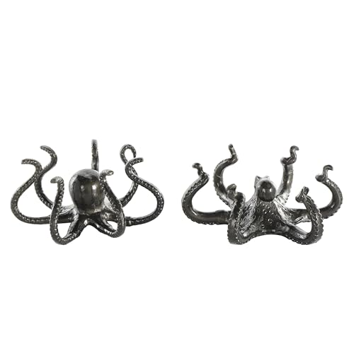 Image of Deco 79 Aluminum Metal Octopus Decorative Sculpture Home Decor Statues with Splayed Arms, Set of 2 Accent Figurines 9 inchW, 4 inchH, Black