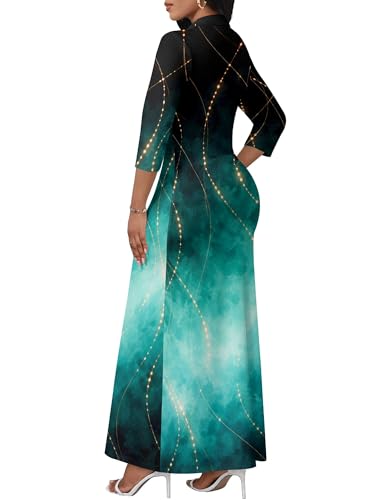 Image of PinkPatty Women's Casual 3 /4 Sleeve Polo V Neck Bodycon Maxi Dress | Semi formal, modest style, long fitted, versatile for church, work, business, office and daily wear