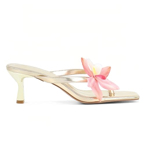 Image of Goolita Women's Suede Sequin Kitten Heels Flip Flops Open Square Toe Strappy Thong Slide Heeled Sandals Comfort Prom Party Mules Heels