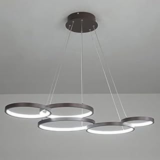 Mesa de comedor del anillo LED colgante de control remoto de control remoto Dimmable altura Lámpara colgante ajustable para sala de estar Comedor Luz de techo de dormitorio (marrón 3 anillos/34w)