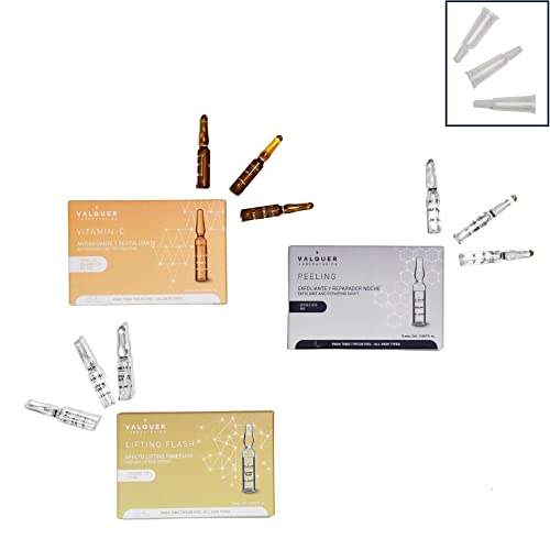 Pack Tratamiento Facial Intensivo: Ampollas Lifting Flash, Vitamina C Antioxidante y Peeling Químico - Efecto Inmediato, Ilumina y Renueva la Piel, Para Todo Tipo de Pieles
