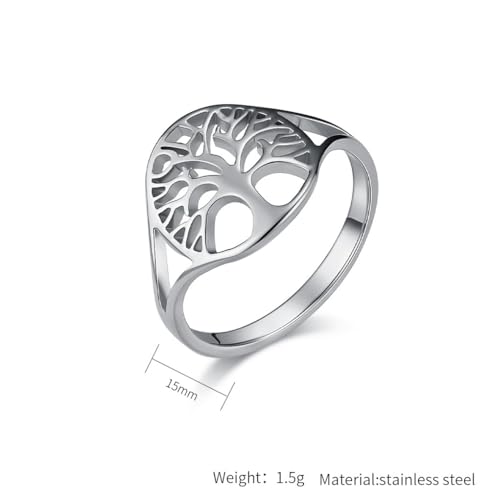 Unisex Stainless Steel 15mm Classic Plain Dainty Cut Out Family Tree of Life Signet Ring Statement Band2