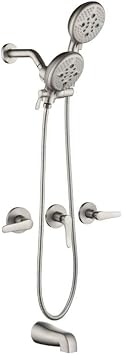 3 Handle Shower Faucet Set Shower System with Tub Spout Bathtub Faucet Set Shower Head Combo Set Complete Tub and Shower Faucet Combo Shower Fixtures Trim Kit Brushed Nickel