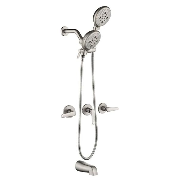 3 Handle Shower Faucet Set Shower System with Tub Spout Bathtub Faucet Set Shower Head Combo Set Complete Tub and Shower Faucet Combo Shower Fixtures Trim Kit Brushed Nickel by SHAMANDA - Used condition - US$110.74
