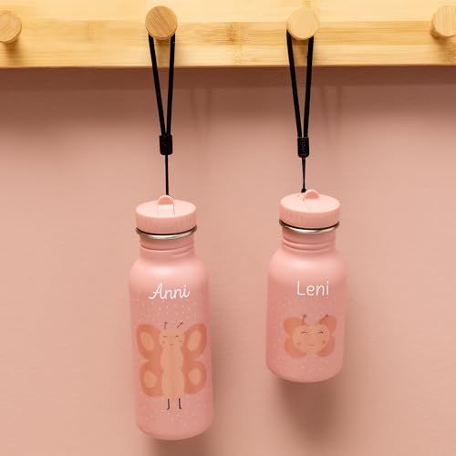 wunderwunsch Trinkflasche personalisiert für Kinder, Flasche personalisiert, Babyflasche, Kinder Flasche, Trixie Trinkflaschen mit individuellem Namen (Schmetterling, 500ml)