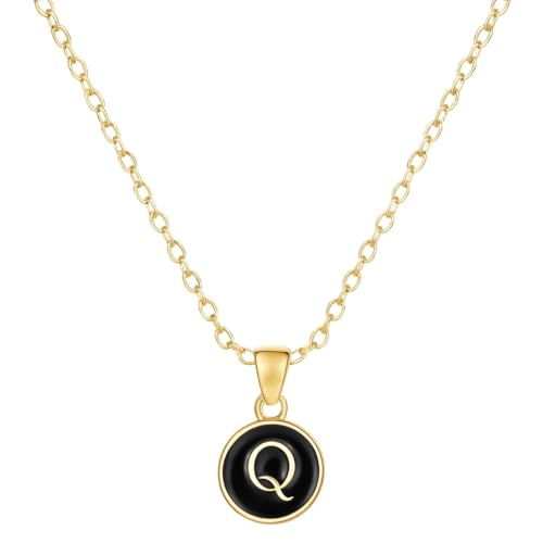 Image of Giftana Alphabet Locket with Chain, Black Enamel Letter A-Z Pendant Necklace for Woman and Girls, Personalized Initial Name Gold Plated Pendant Necklace Gift for Girlfriend, Sister