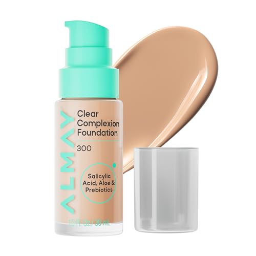Almay Clear Complexion Foundation, Oil-Free Face Makeup for Acne-Prone Skin, Buildable Coverage...